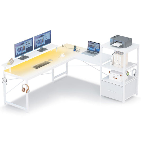 51 Inches Reversible LED Gaming Desk White