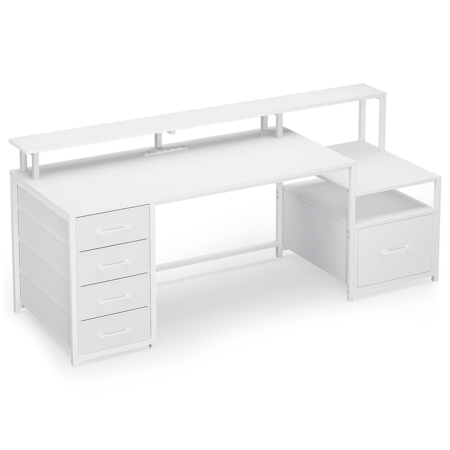 66 inches LED Gaming Desk with Monitor Shelf White