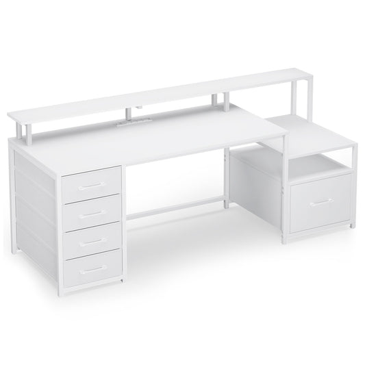 66 inches LED Gaming Desk with Monitor Shelf White