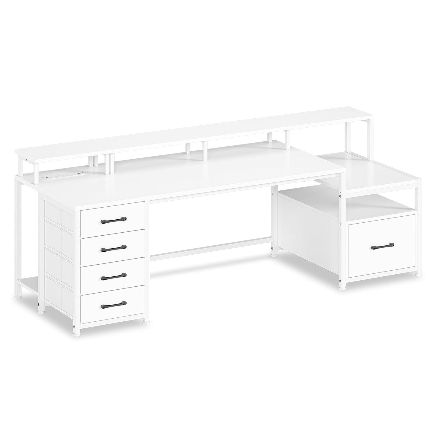 75 Inches Led Gaming Desk with Power Outlet and Monitor Shelf White