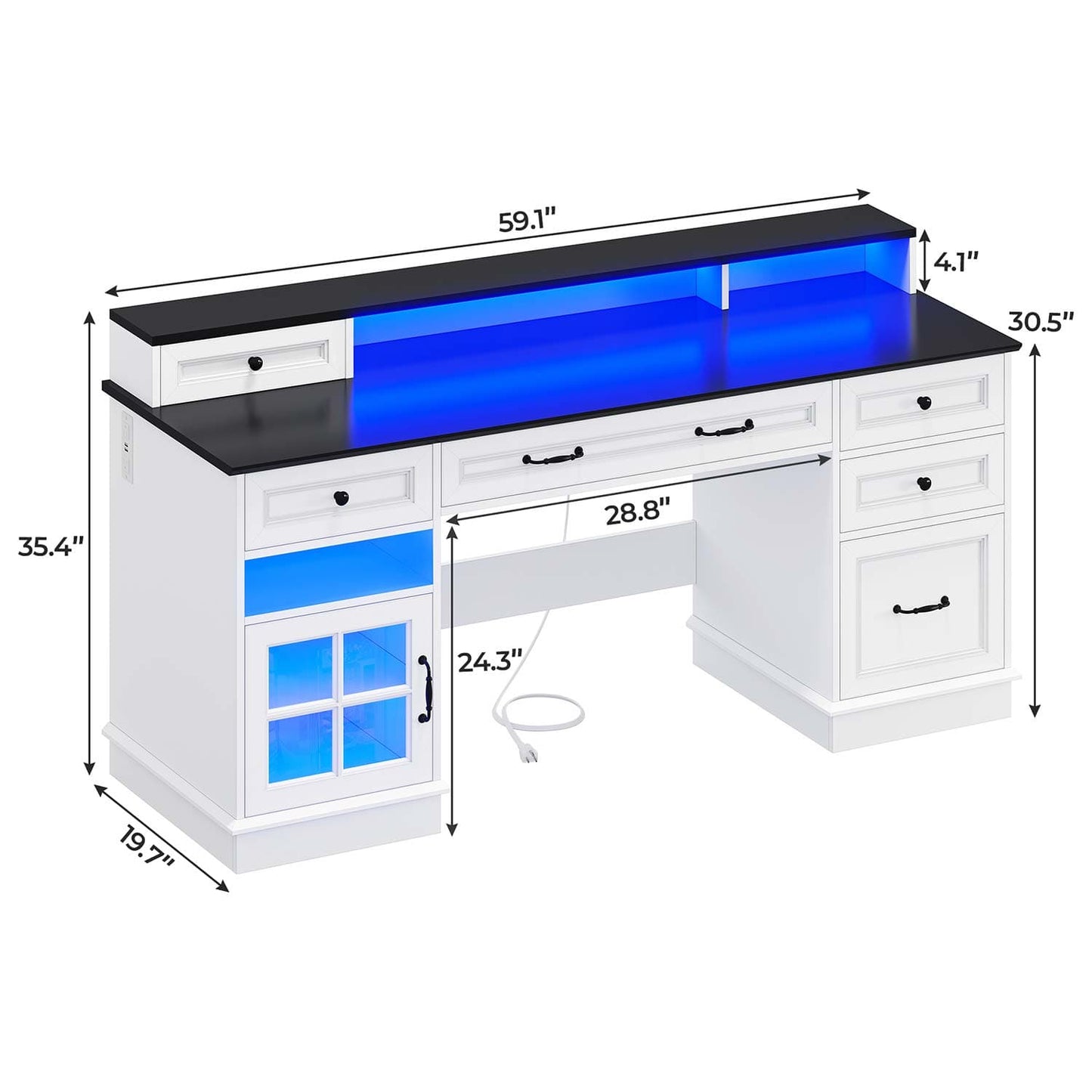 Executive LED Gaming Desk with Monitor Stand White