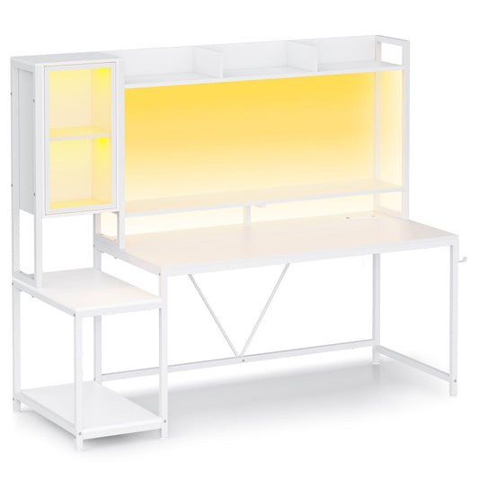60 Inches LED Gaming Desk With Power Outlet White