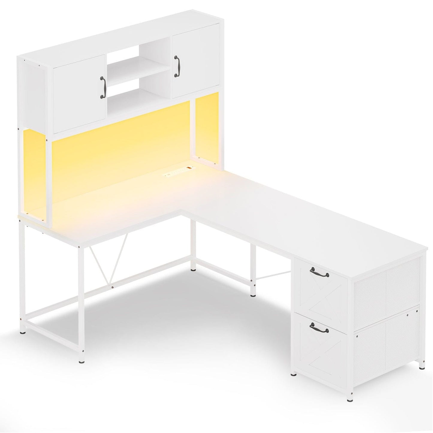 86.6 Inches LED L Shaped Gaming Desk White