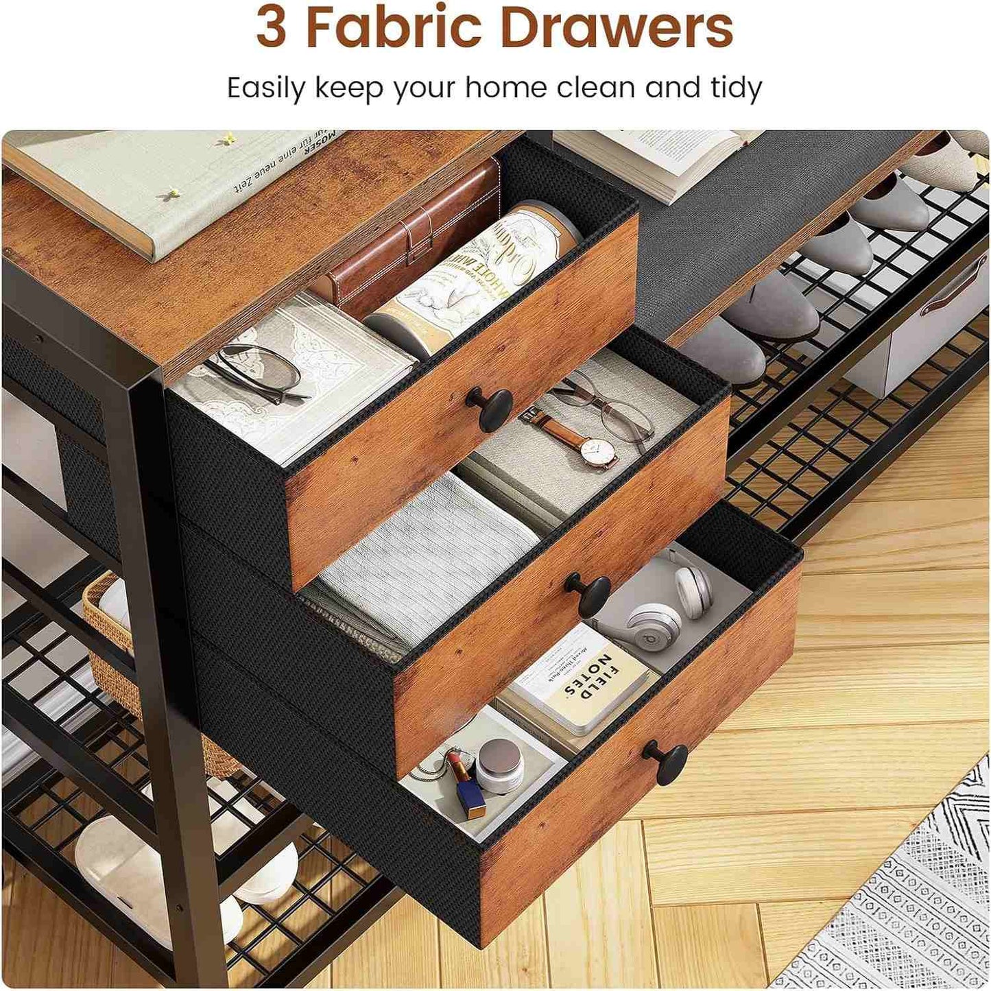 5-in-1 Entryway Hall Tree with Bench and Shoe Storage Rustic Brown