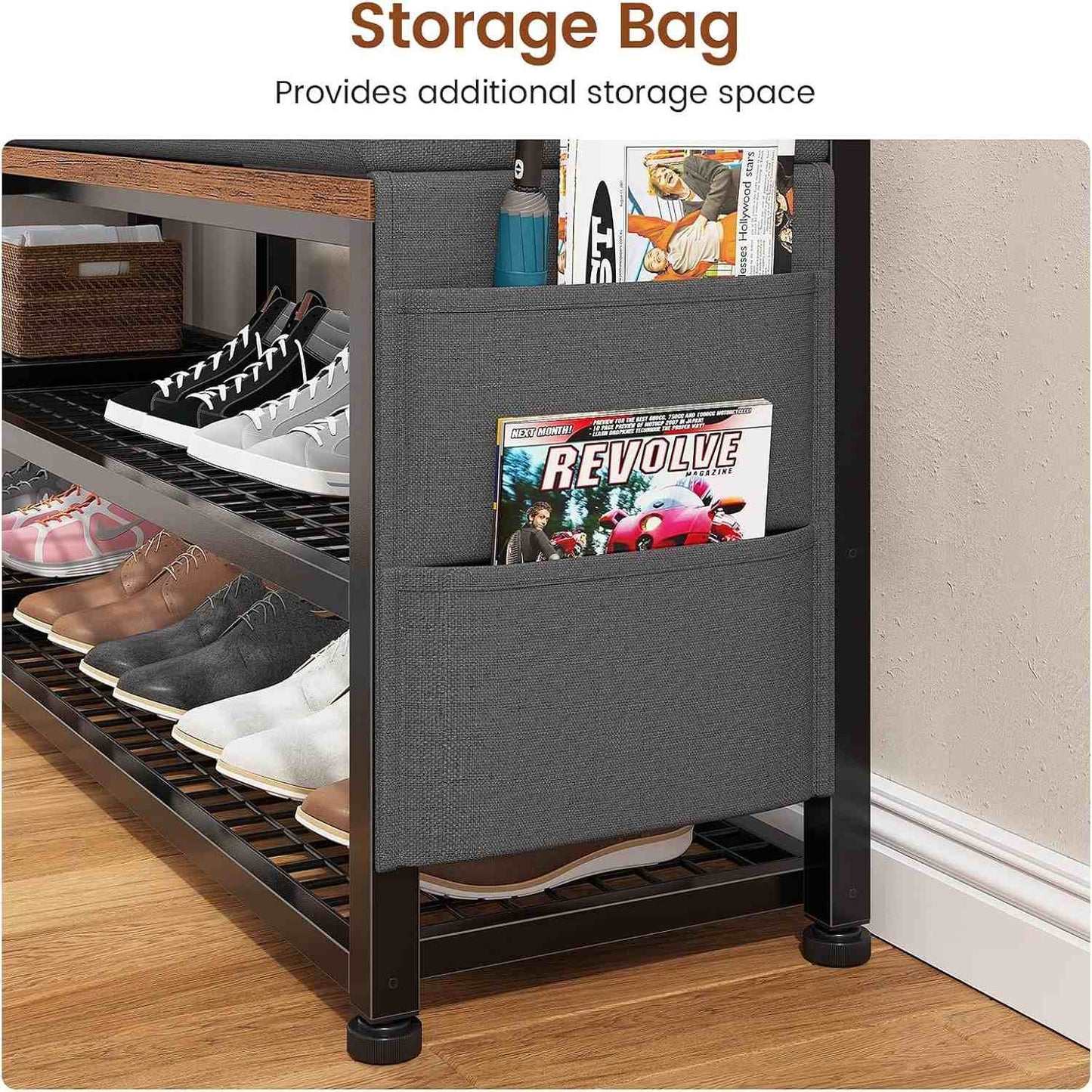 5-in-1 Entryway Hall Tree with Bench and Shoe Storage Rustic Brown