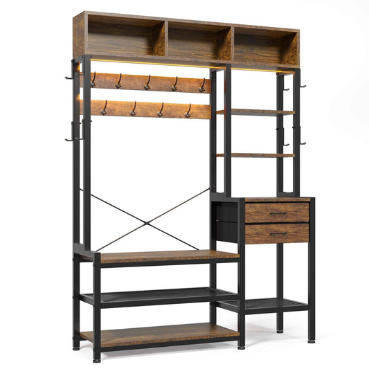 Hall Tree with Bench and Shoe Storage Rustic Brown