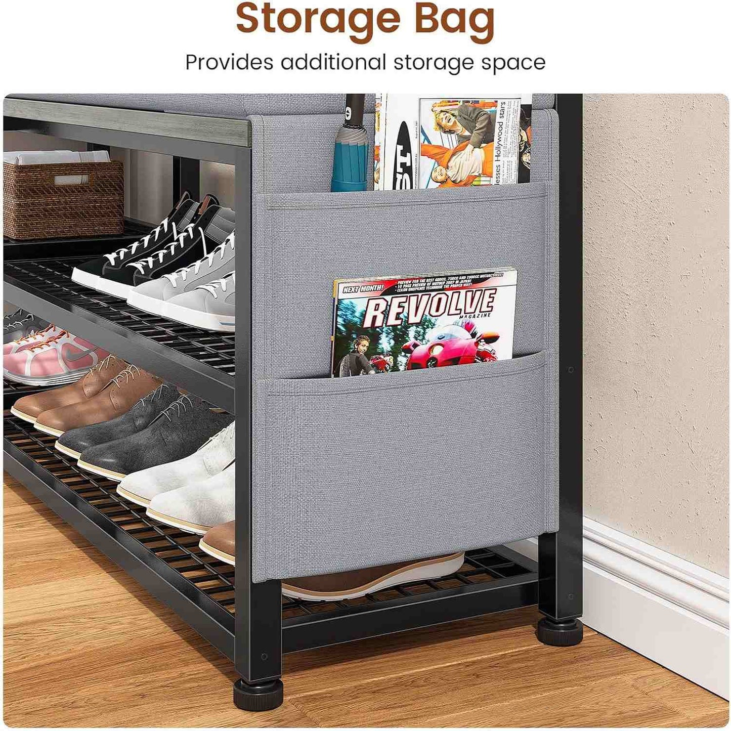 5-in-1 Entryway Hall Tree with Bench and Shoe Storage Grey