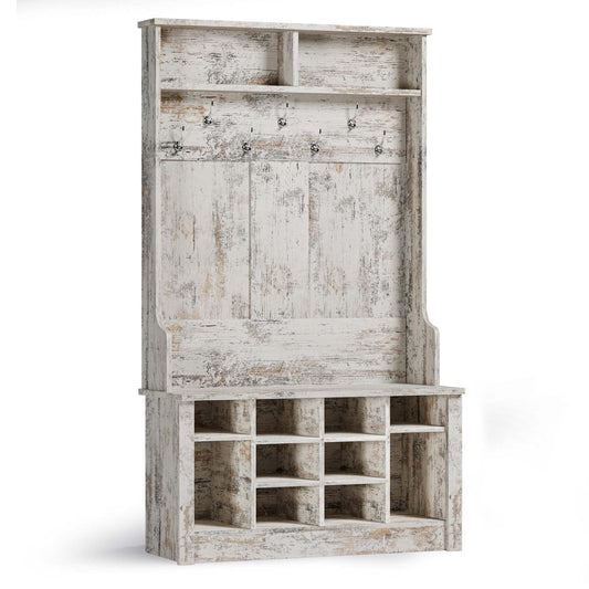 Hall Tree with Storage 3-in-1 Entryway Bench Vintage White