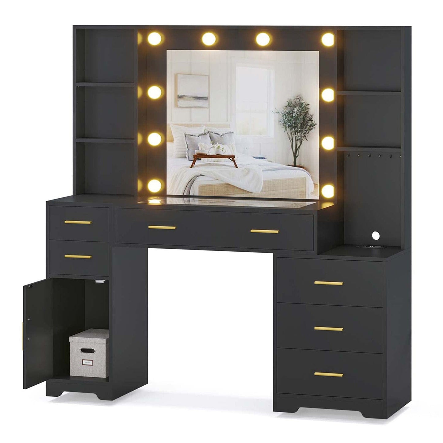 48.8 Inches LED Large Makeup Vanity with Mirror Black