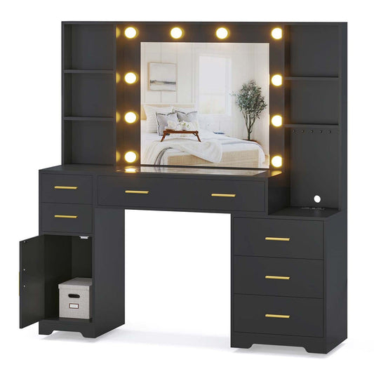 48.8 Inches LED Large Makeup Vanity with Mirror Black