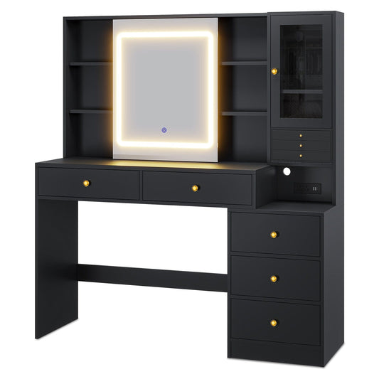 LED Makeup Vanity with Sliding Mirror Jewelry Box Black