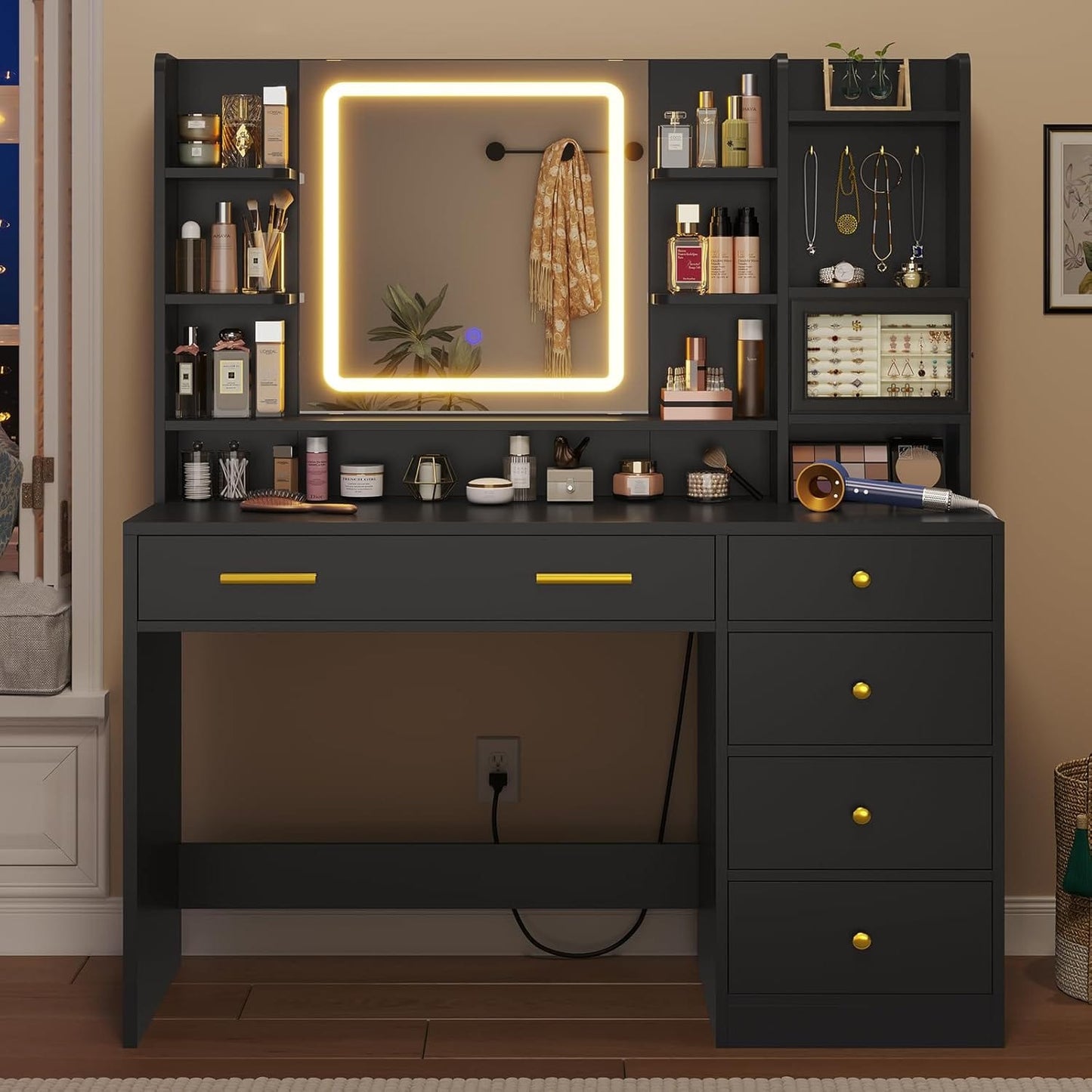 LED Makeup Vanity with Touch Screen Mirror Black