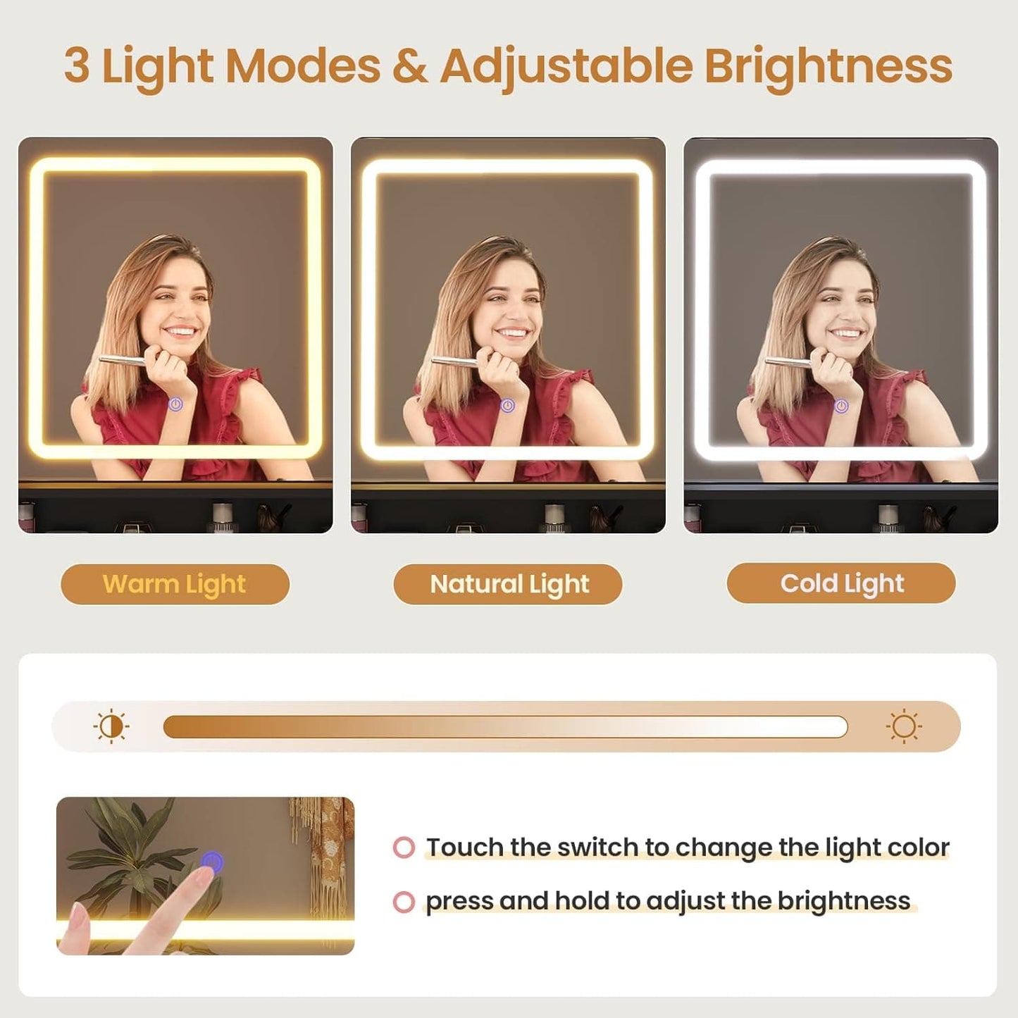 LED Makeup Vanity with Touch Screen Mirror Black