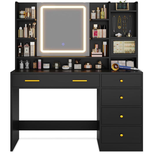 LED Makeup Vanity with Touch Screen Mirror Black