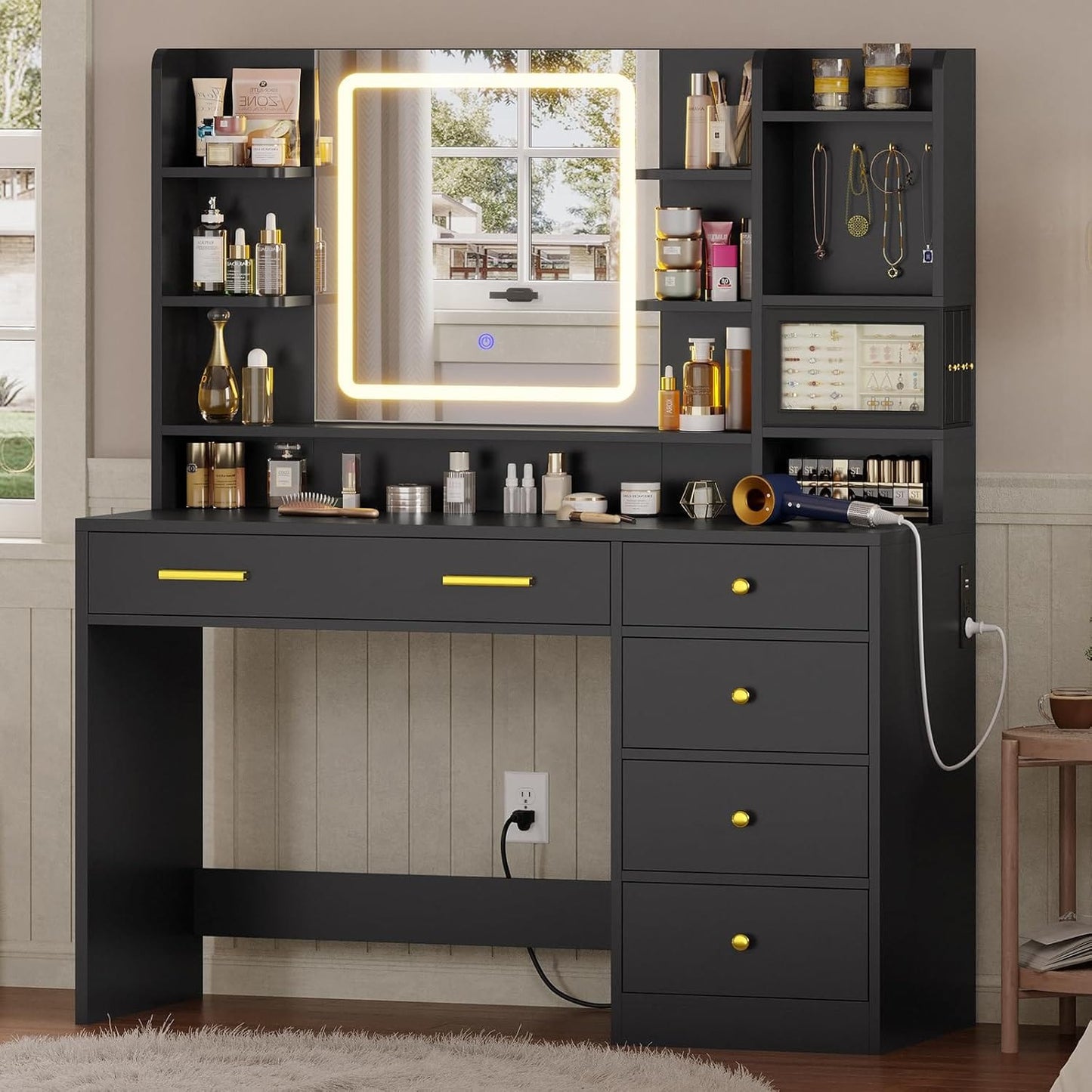 LED Makeup Vanity with Touch Screen Mirror Black