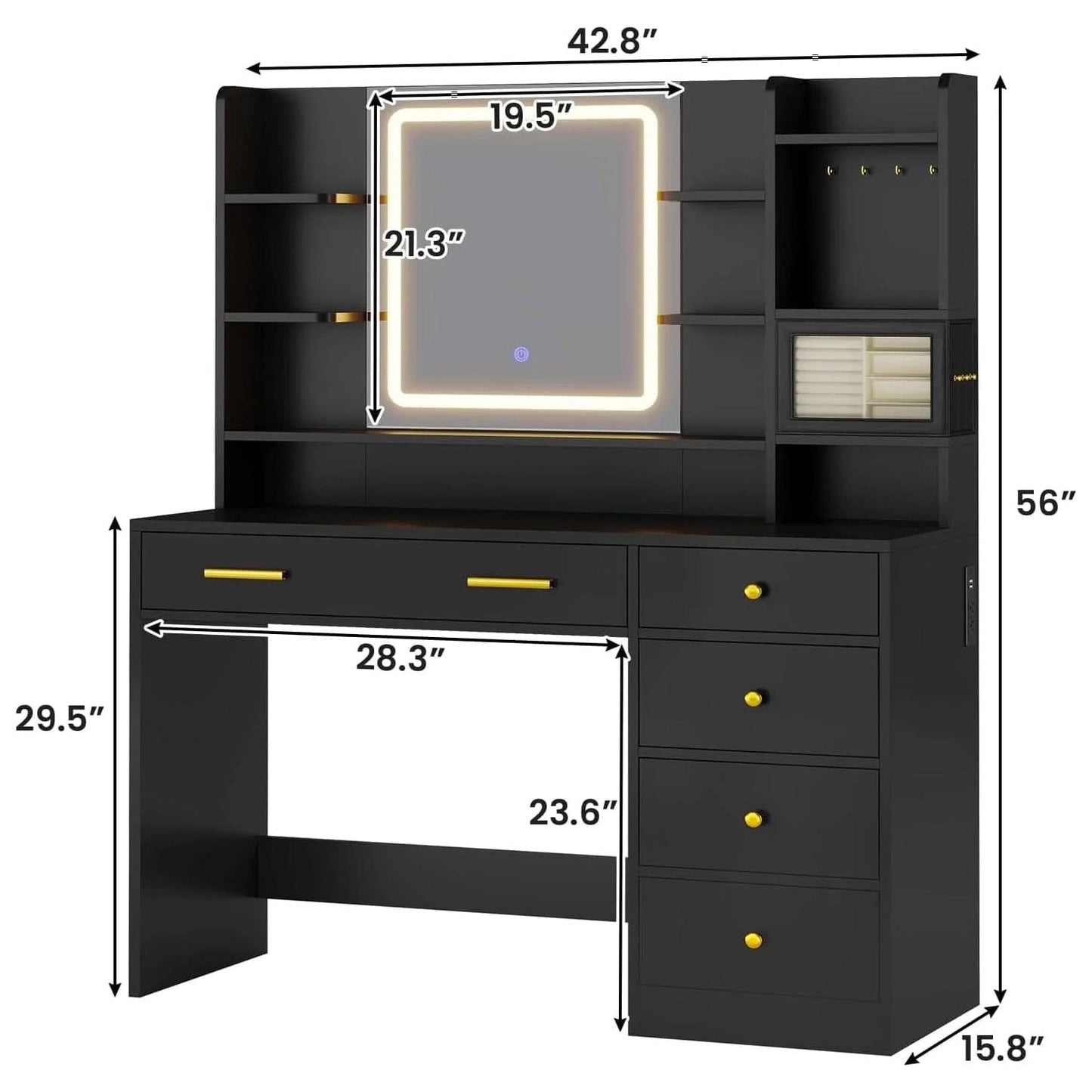 LED Makeup Vanity with Touch Screen Mirror Black