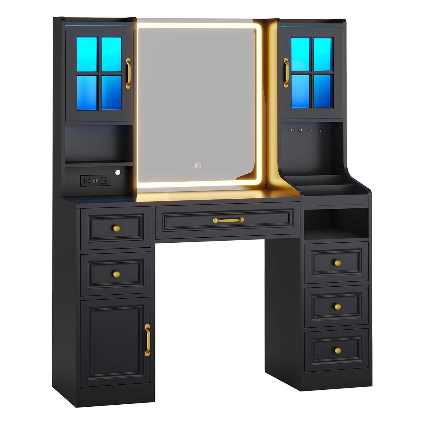 LED Makeup Vanity with Mirror Charging Station Black