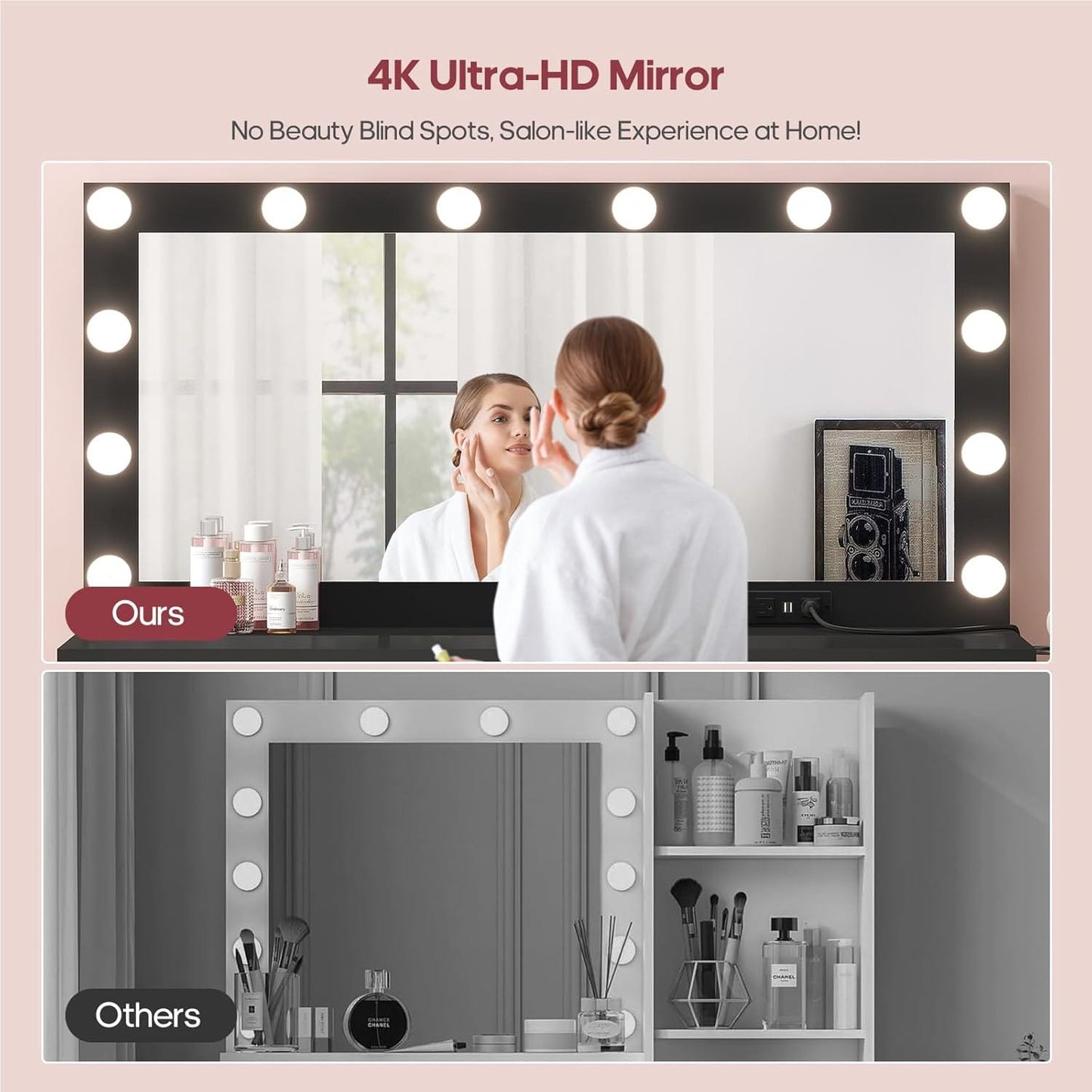 Makeup Vanity with 11 Drawers and Extra Large Mirror Black
