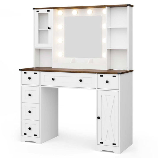 43 Inches Makeup Vanity with Lighted Mirror White