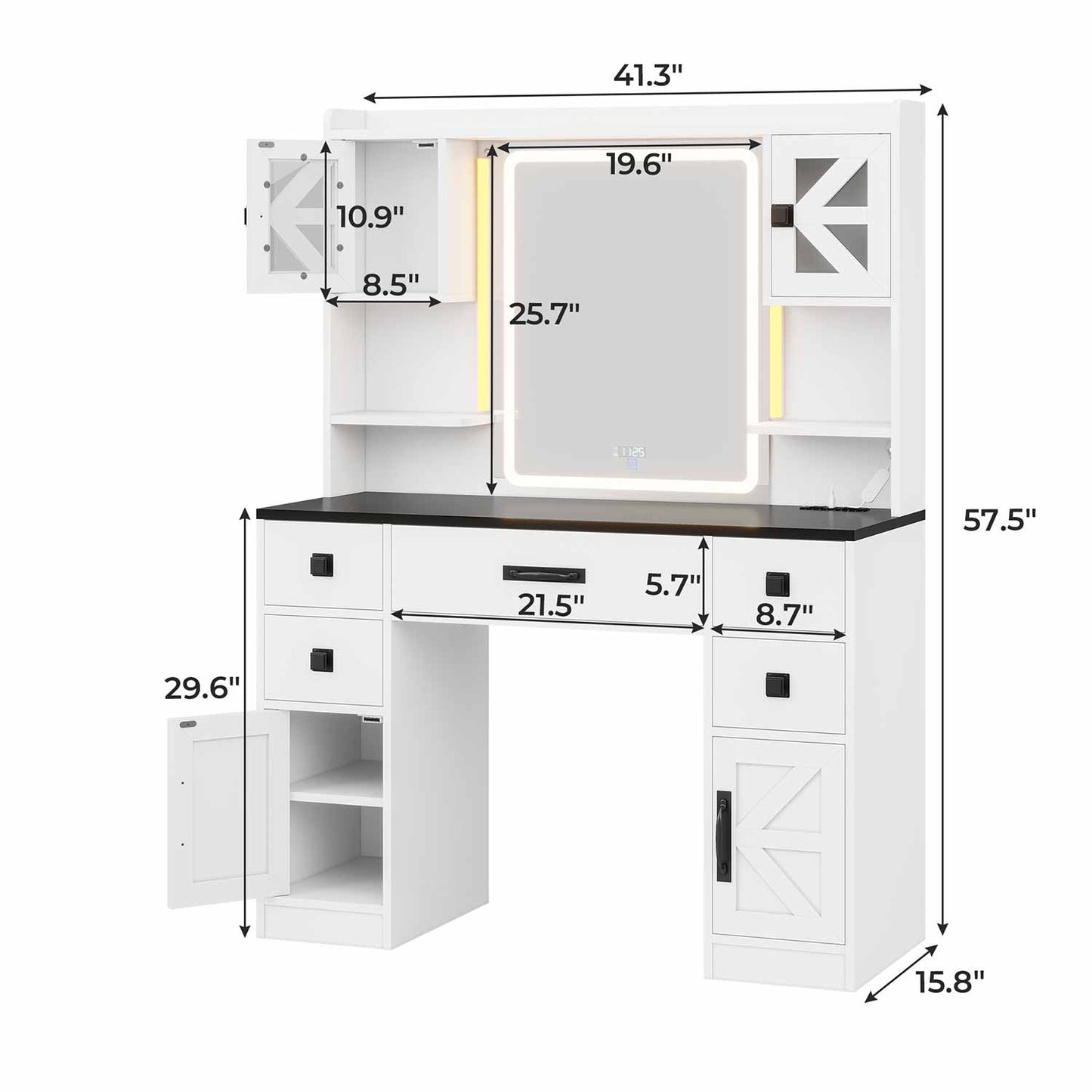LED Makeup Vanity with Digital Clock White