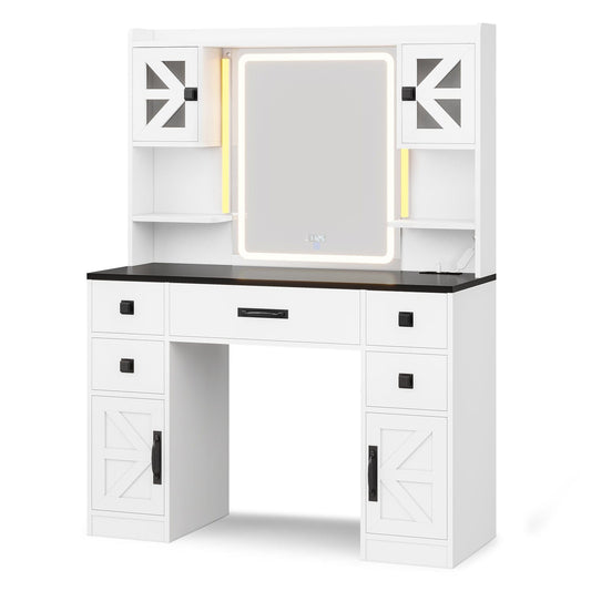 LED Makeup Vanity with Digital Clock White