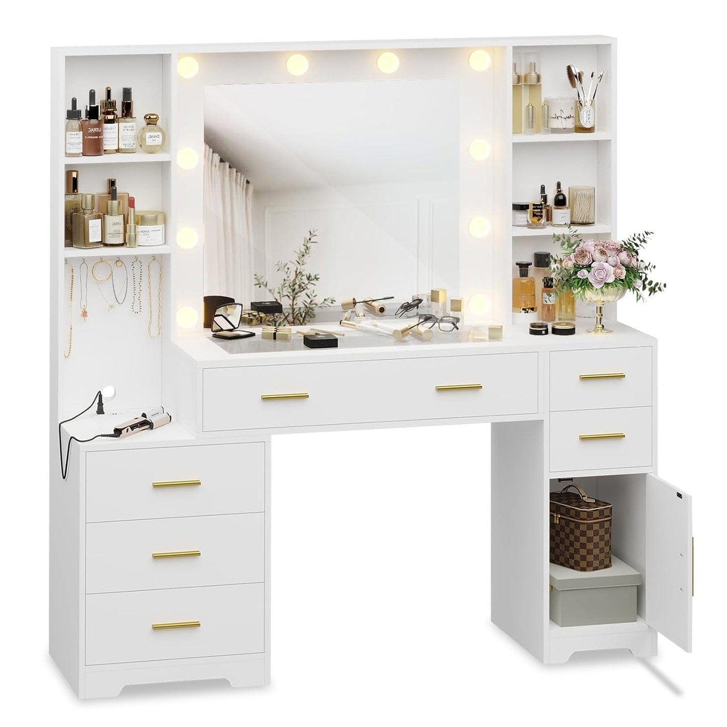 48.8 Inches LED Large Makeup Vanity with Mirror White