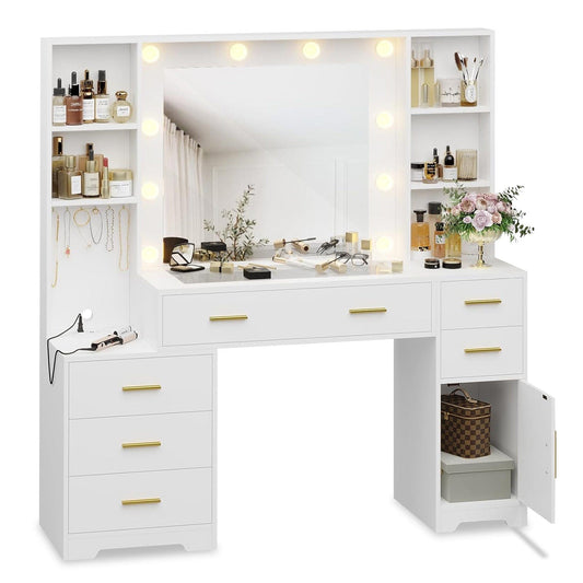 48.8 Inches LED Large Makeup Vanity with Mirror White