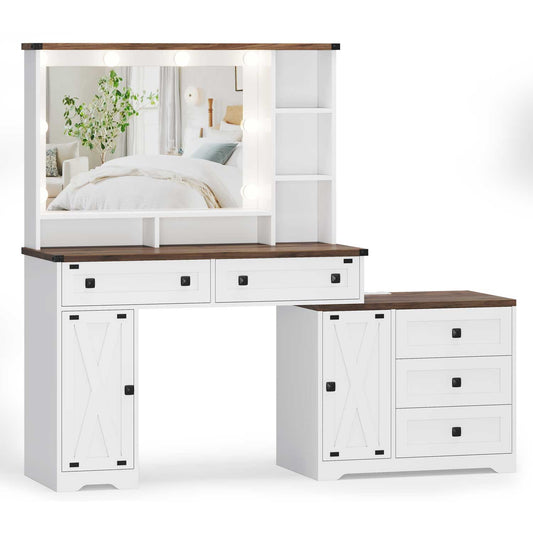 56.5 Inches Makeup Vanity with Lighted Mirror White