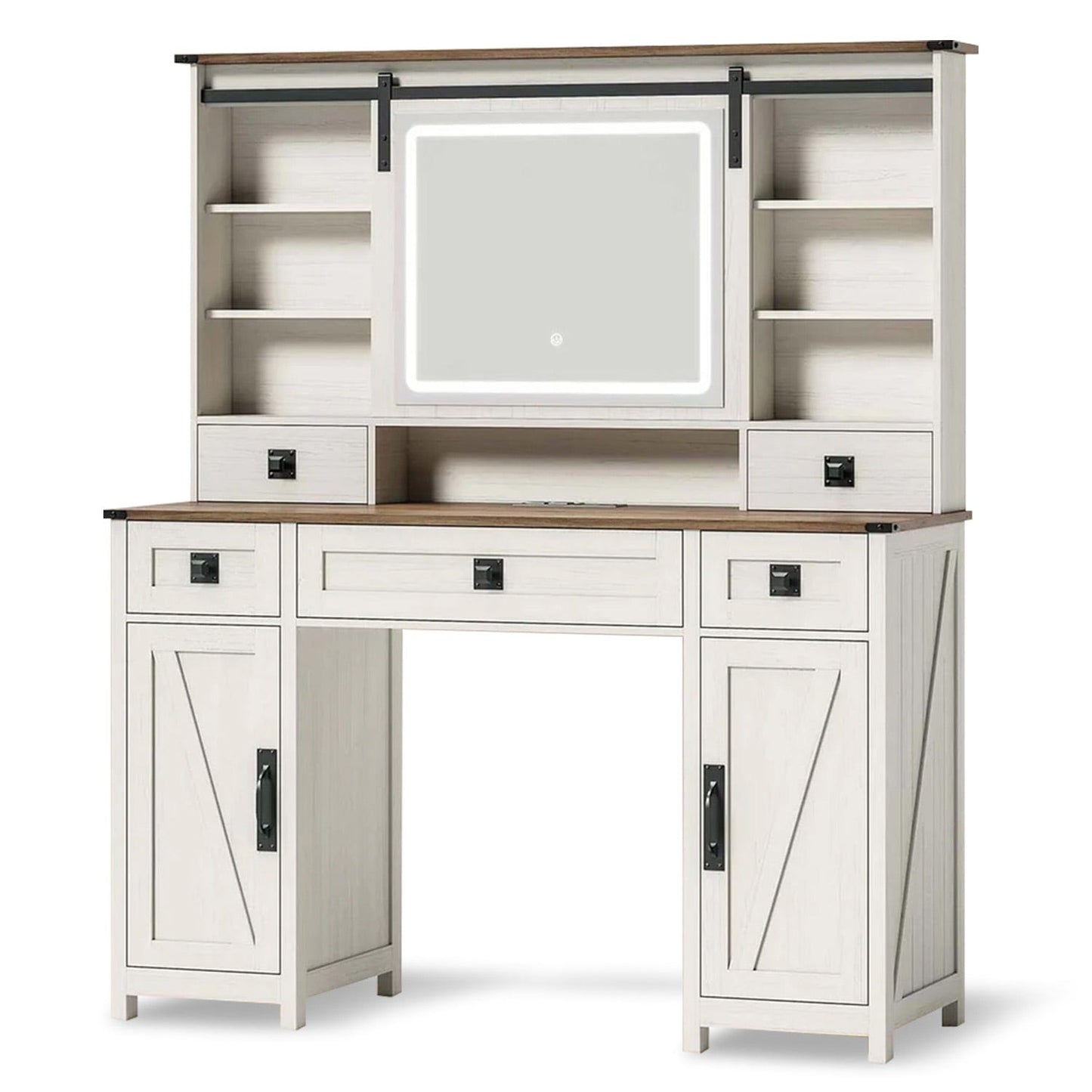 Makeup Vanity with Sliding Mirror LED Lights White