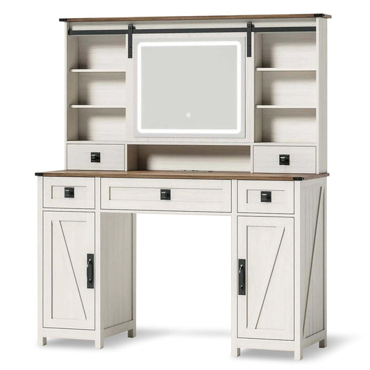 Makeup Vanity with Sliding Mirror LED Lights White