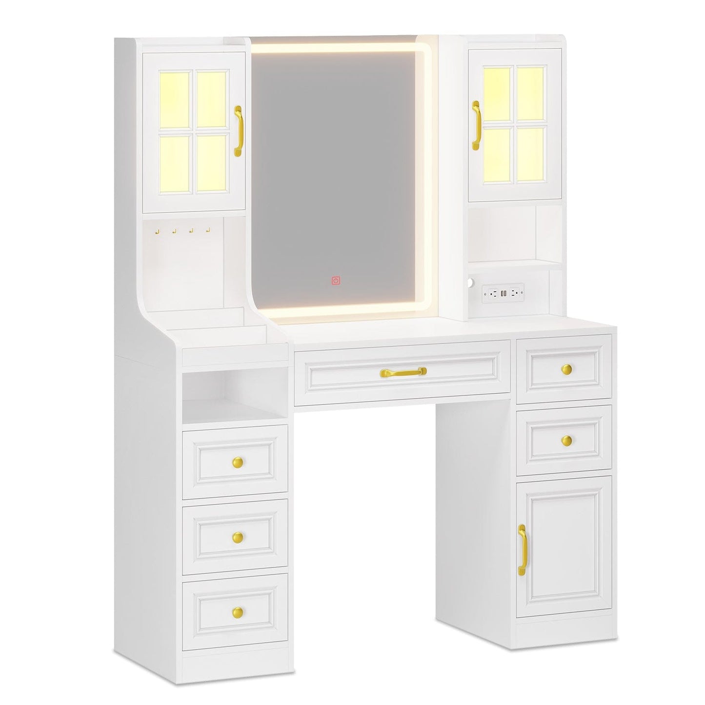 LED Makeup Vanity with Mirror Charging Station White