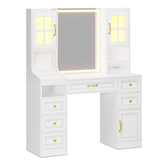LED Makeup Vanity with Mirror Charging Station White