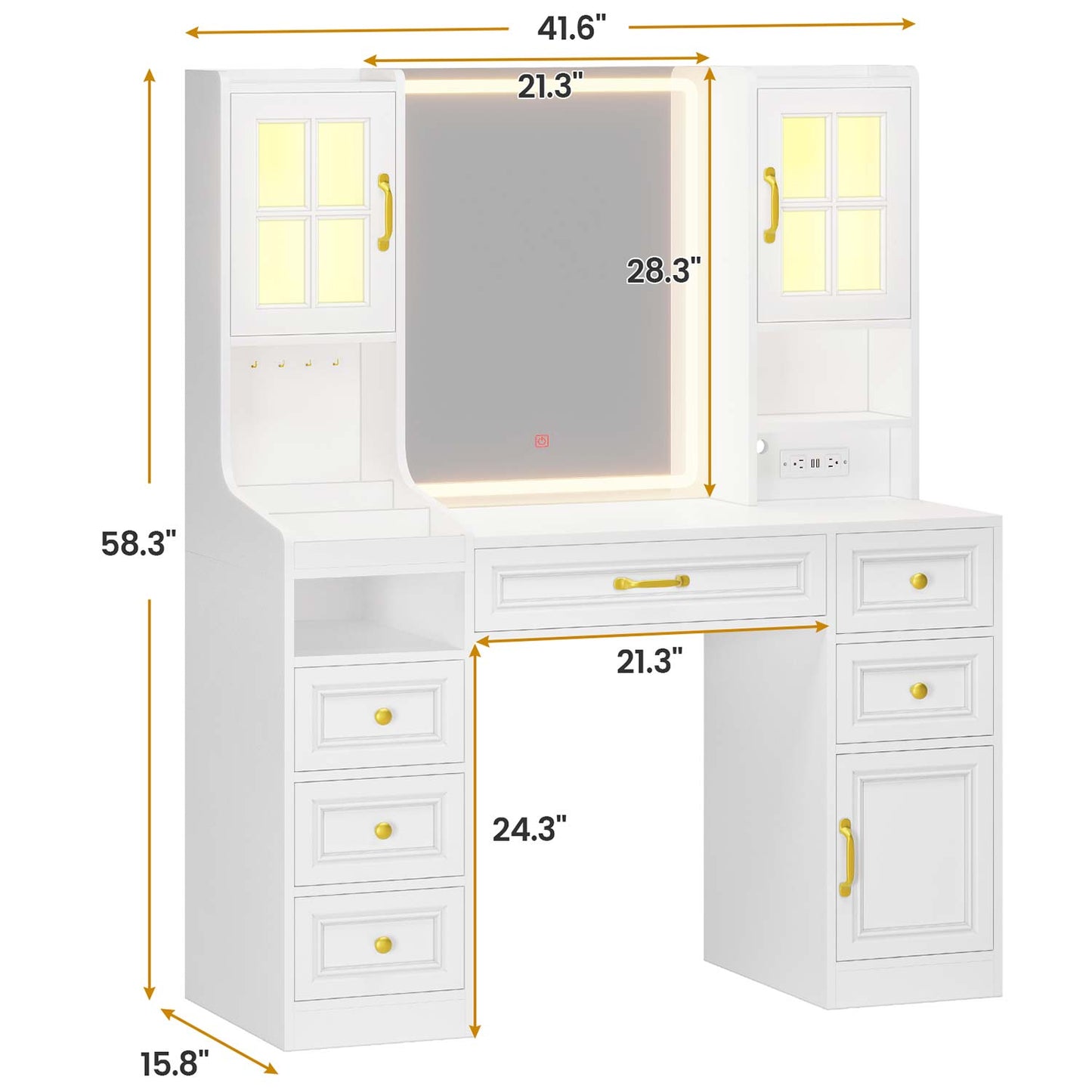 LED Makeup Vanity with Mirror Charging Station White