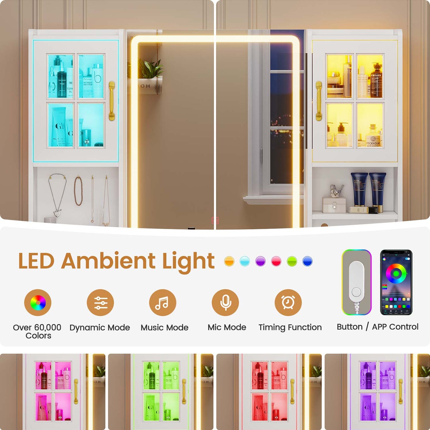 LED Makeup Vanity with Mirror Charging Station White