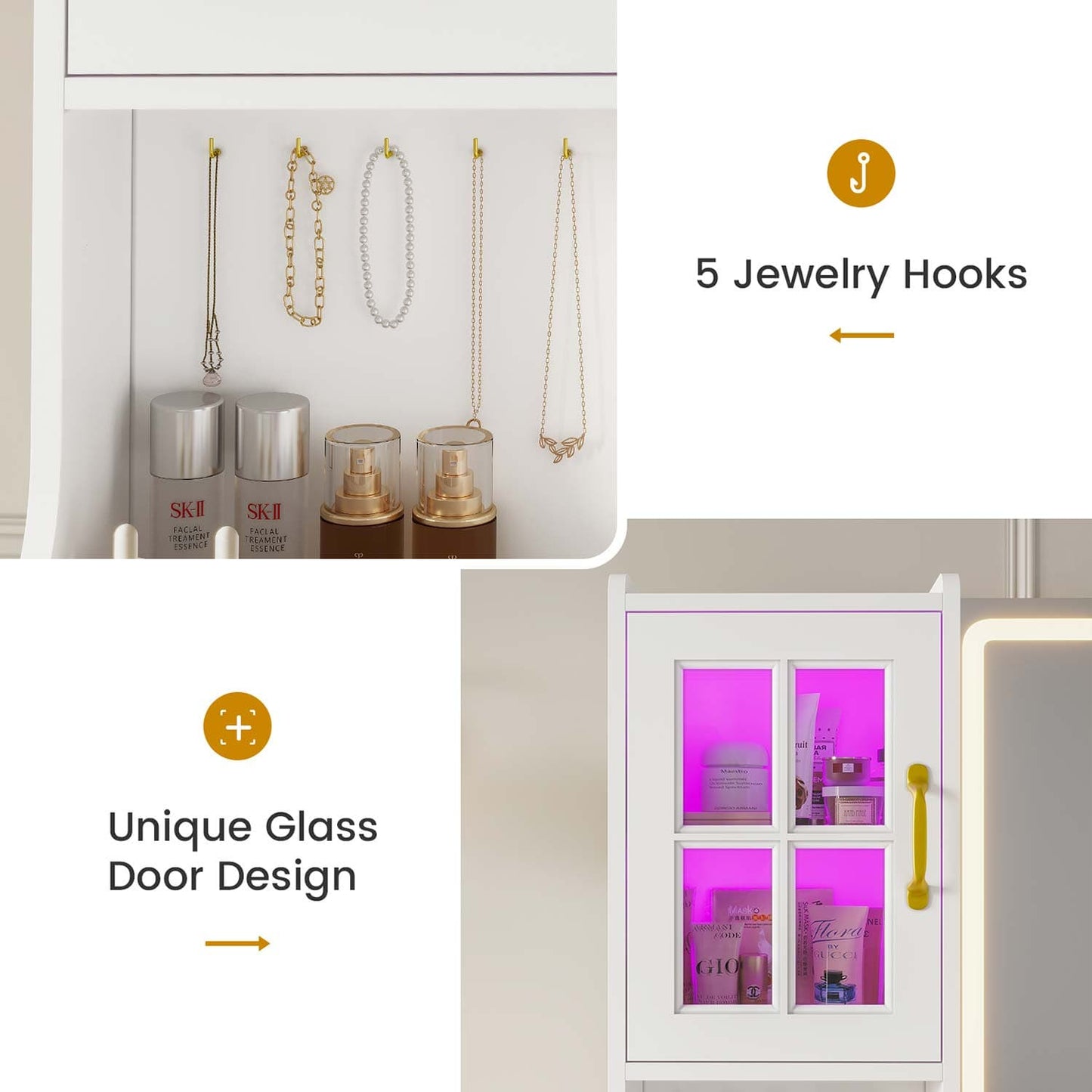LED Makeup Vanity with Mirror Charging Station White