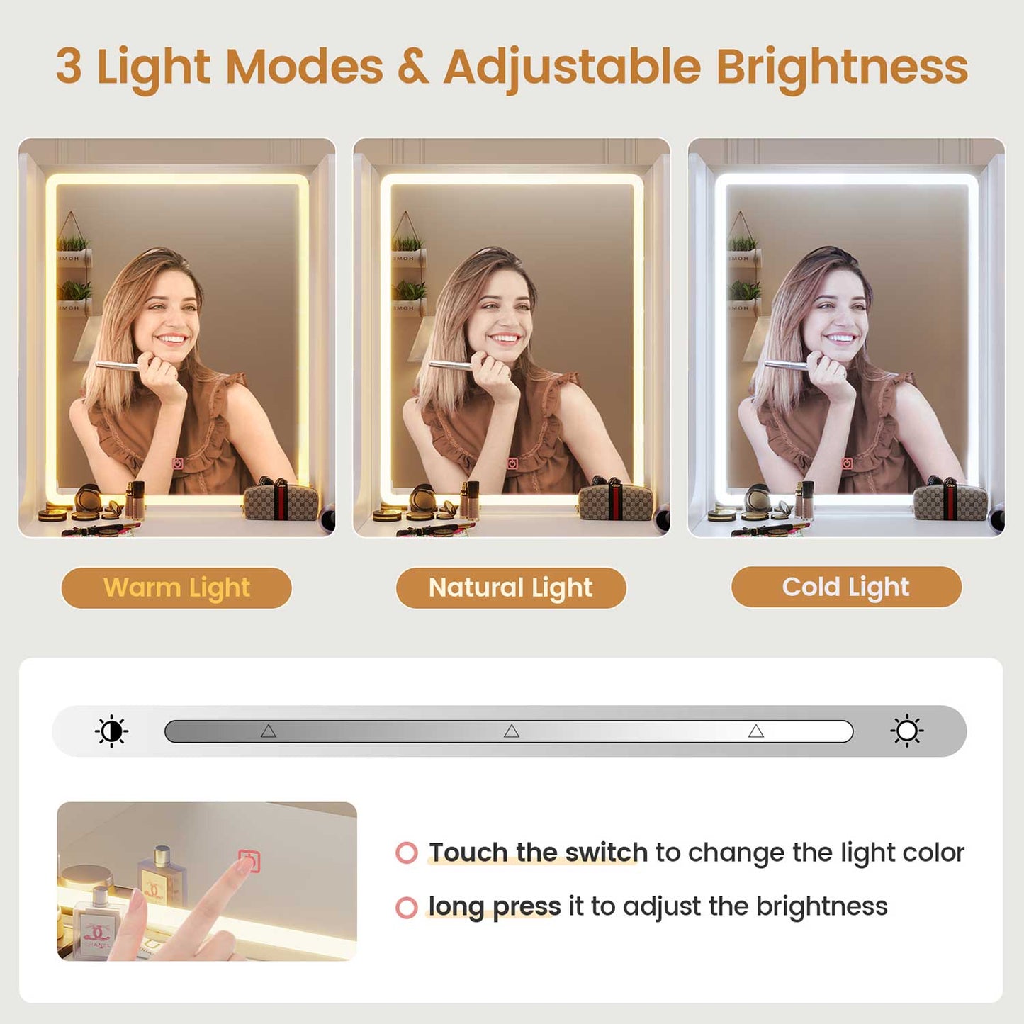 LED Makeup Vanity with Mirror Charging Station White
