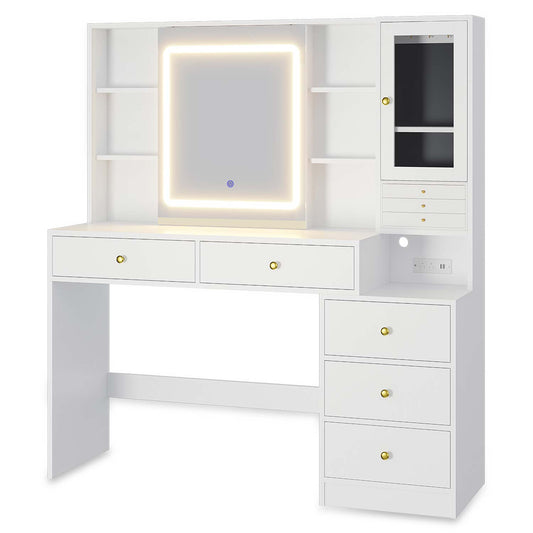 LED Makeup Vanity with Sliding Mirror Jewelry Box White