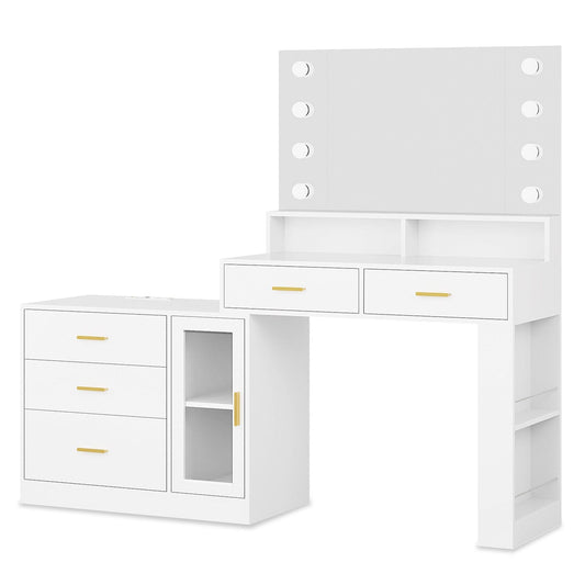 LED Makeup Vanity with Mirror Charging Station White