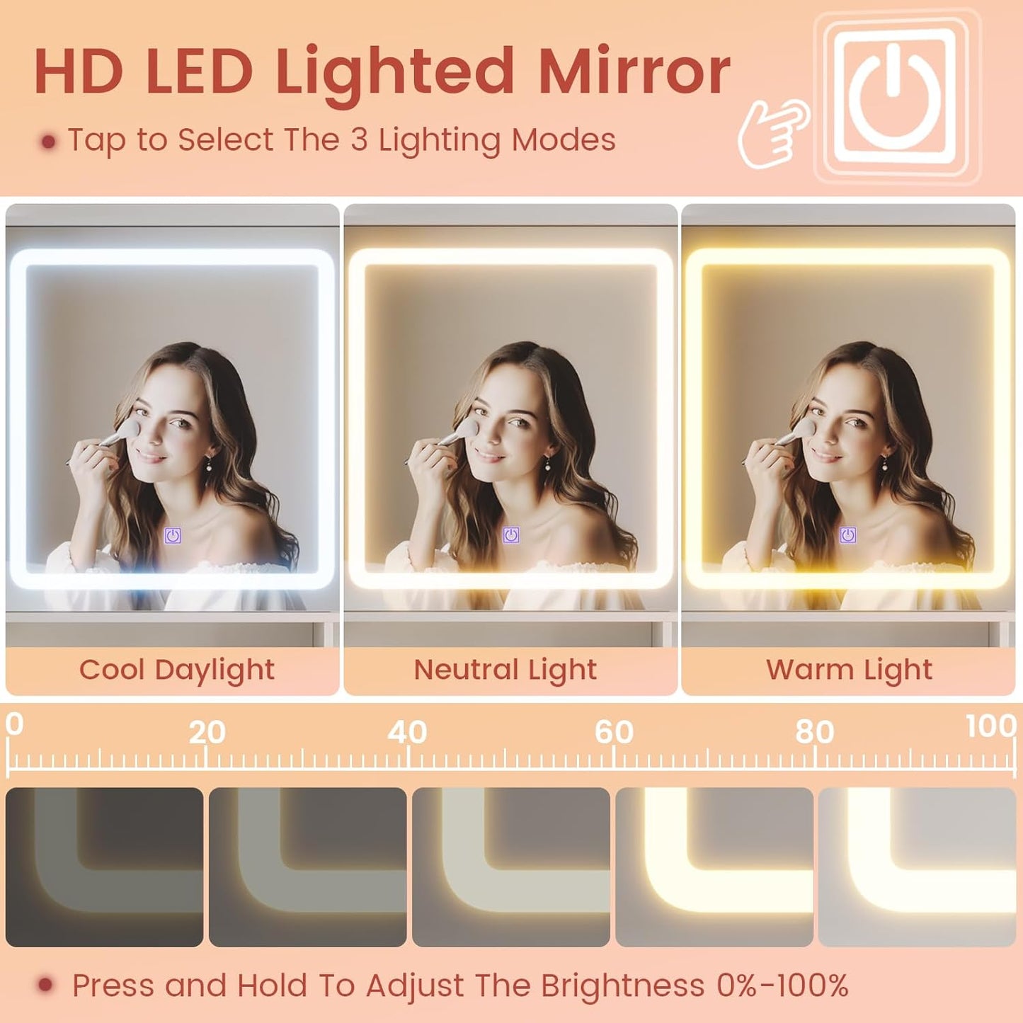 Makeup Vanity Desk with Sliding LED Lighted Mirror White