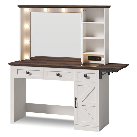 LED Makeup Vanity with Charging Station White