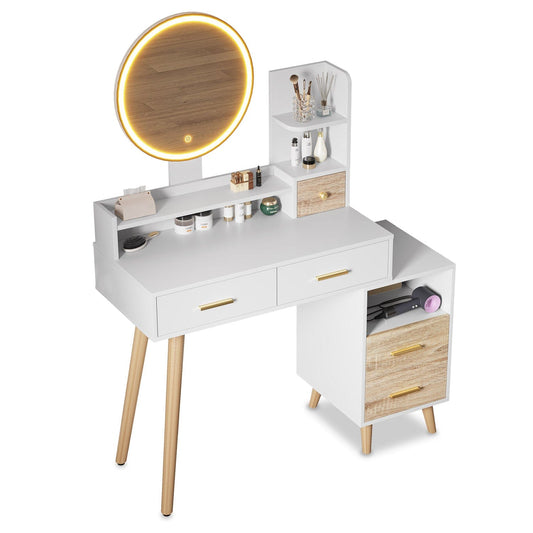 Makeup Vanity with LED Touch Screen Mirror White