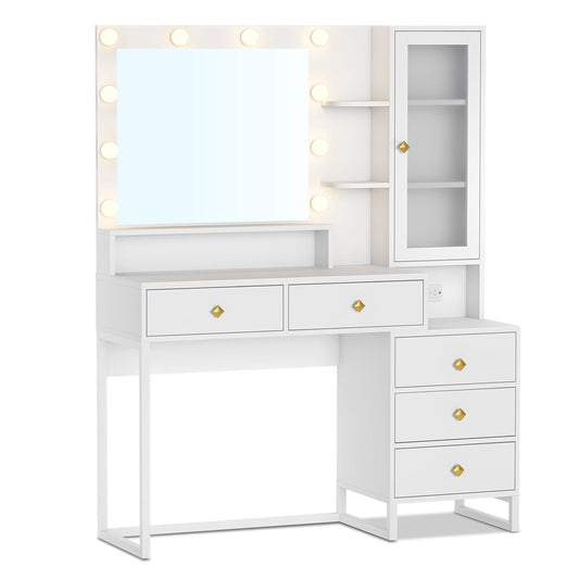LED Makeup Vanity with 5 Drawers White