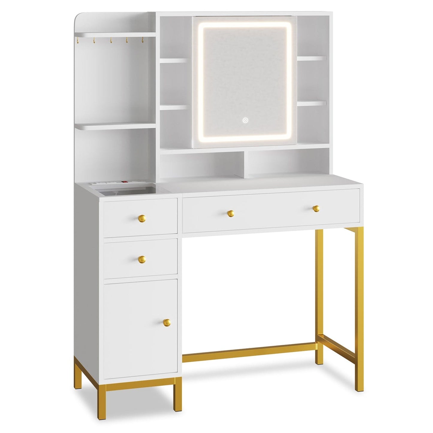 LED Makeup Vanity with Mirror Charging Station White