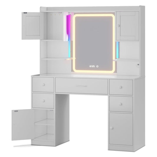 LED Makeup Vanity with Mirror and Outlet White