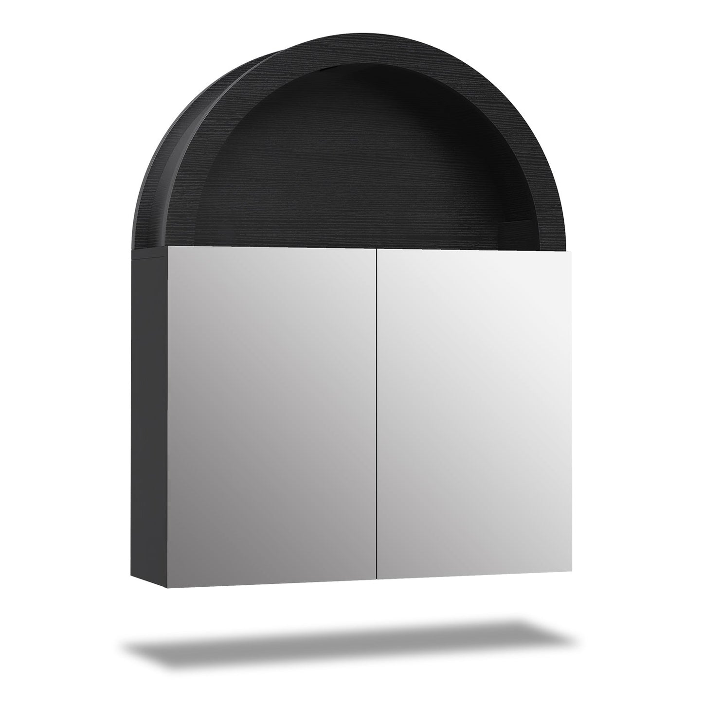 Arched Bathroom Wall Cabinet with High Gloss Mirror Black
