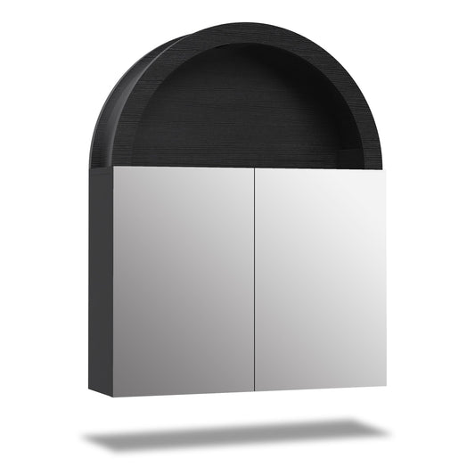 Arched Bathroom Wall Cabinet with High Gloss Mirror Black