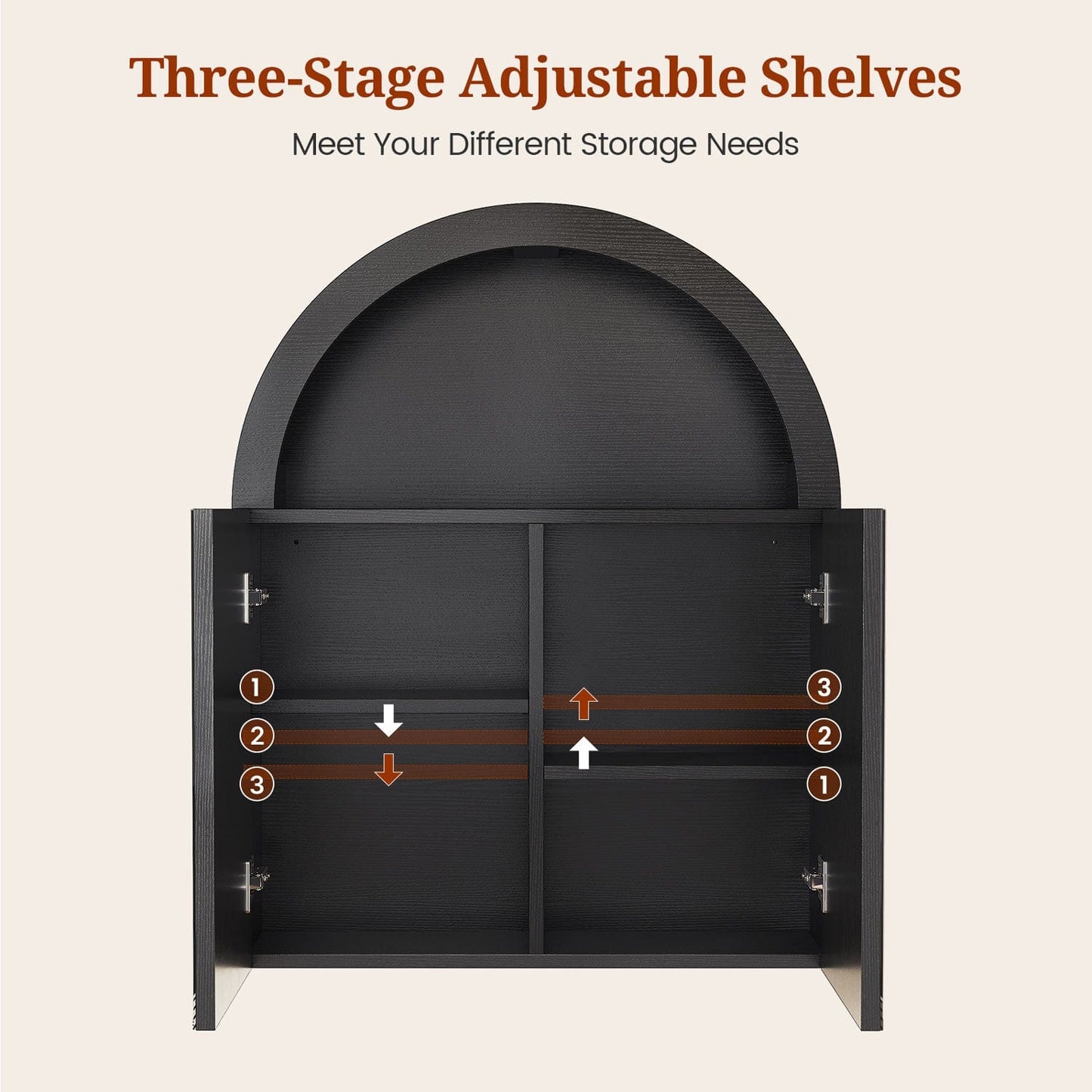 Arched Bathroom Wall Cabinet with High Gloss Mirror Black