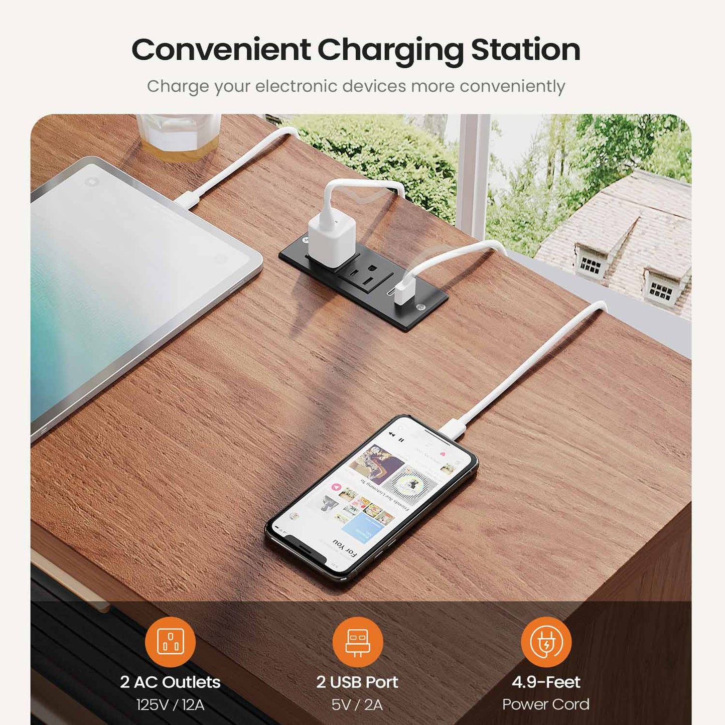 2PCS Fluted Nightstand with Charging Station and 3 Drawers Black