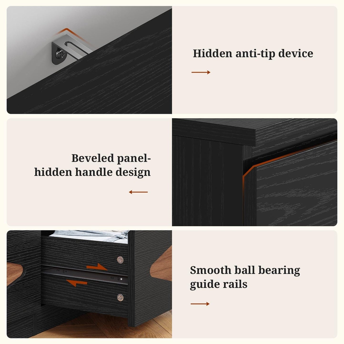 Nightstand with Charging Station Black