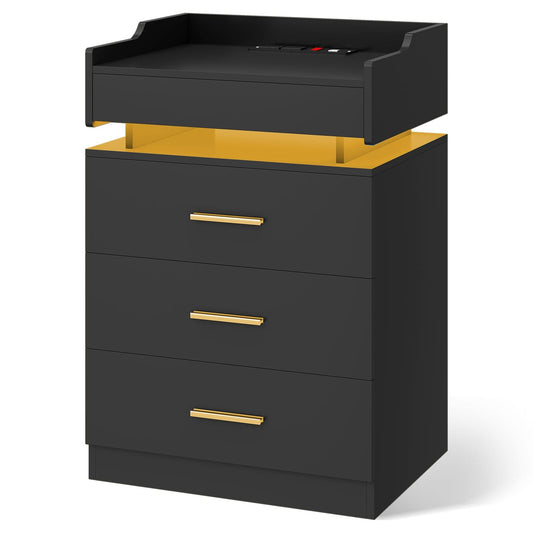 LED Nightstand with Charging Station Black
